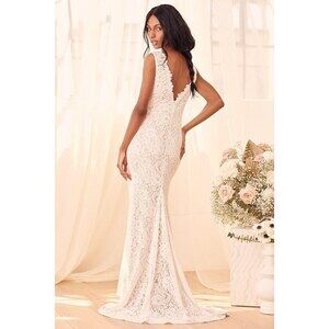 Lulus Spectacular Romance White Lace Sleeveless Mermaid Maxi Dress - Size M
